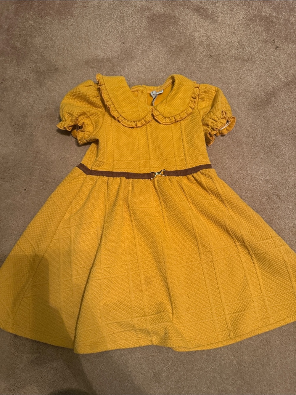 Girls' Yellow Textured Belted Dress| kids| size:5| Janie and Jack